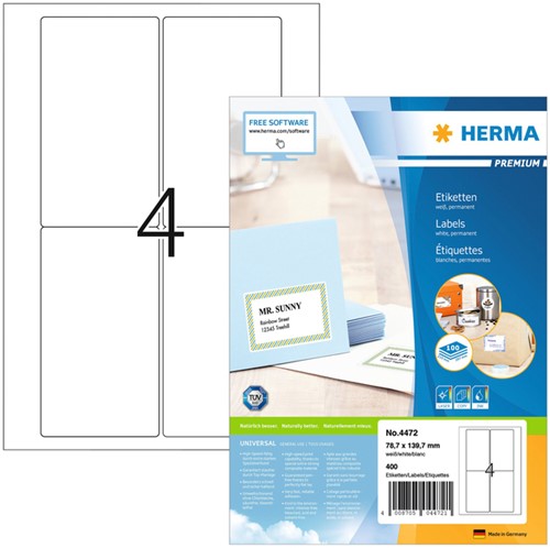 Etiket HERMA 4472 78.7x139.7mm premium wit 400 stuks