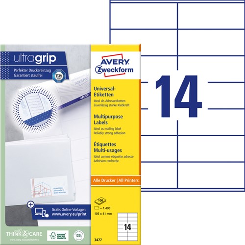 Etiket Avery 3477 105x41mm wit 1400 stuks-2