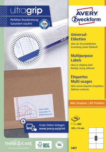 Etiket Avery 3427 105x74mm wit 800 stuks