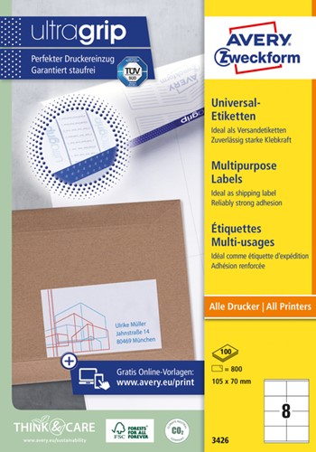 Etiket Avery Zweckform 3426 105x70mm wit 800stuks
