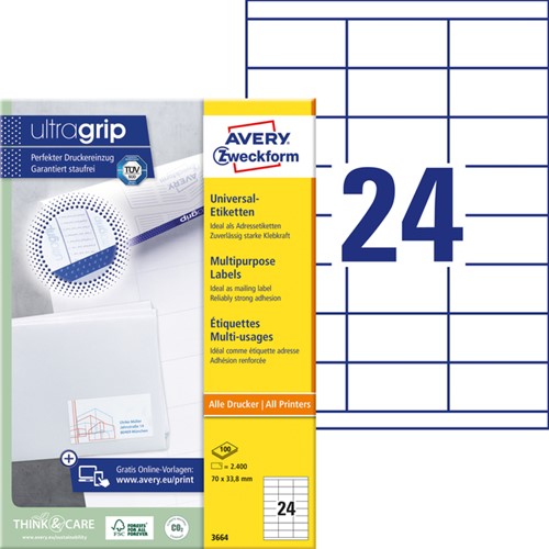 Etiket Avery 3664 70x33.8mm wit 2400 stuks-2