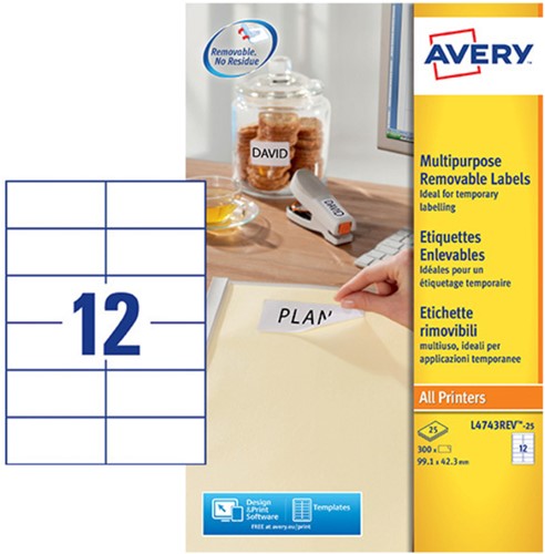 Etiket Avery L4743REV-25 99.1x42.3mm wit 300 stuks-2