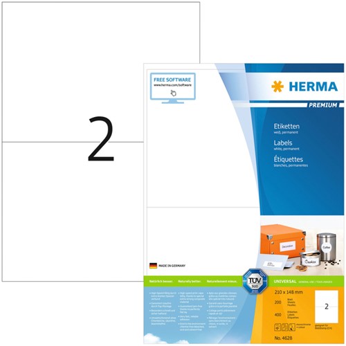 Etiket HERMA 4628 210x148mm A5 premium wit 400 stuks