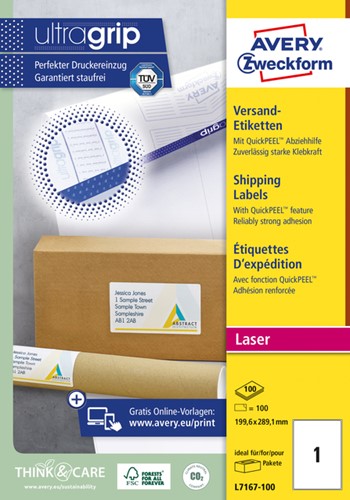 Etiket Avery L7167-100 199.6x289.1mm 100stuks wit
