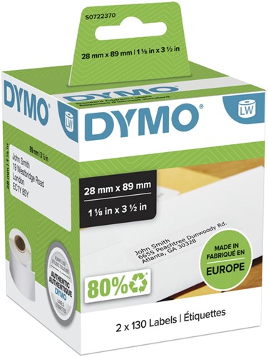 Etiket Dymo LabelWriter adressering 28x89mm 2 rollen á 130 stuks wit