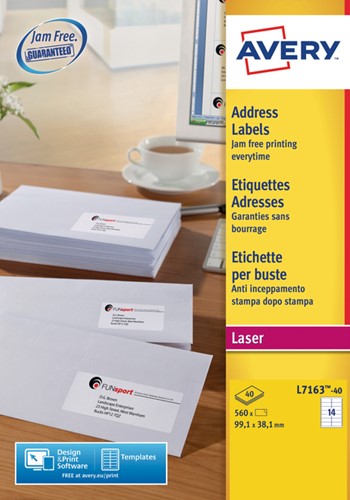 Etiket Avery L7163-40 99.1x38.1mm wit 560 stuks