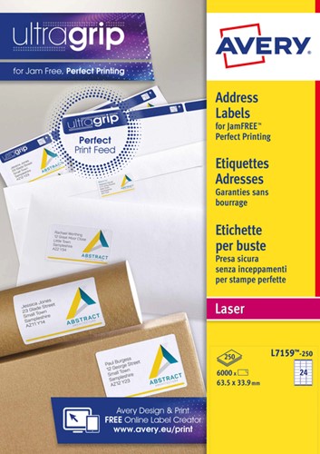 Etiket Avery L7159-250 63.5x33.9mm wit 6000 etiketten