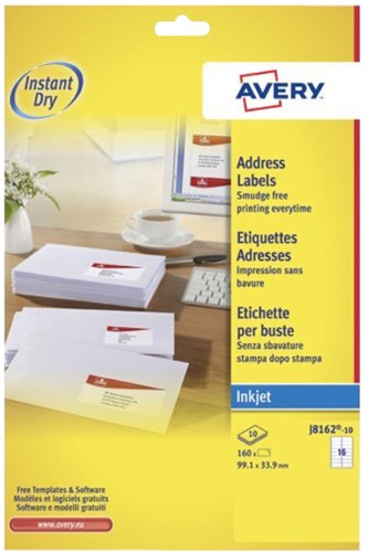 Etiket Avery J8162-10 99.1x33.9mm wit 160 stuks