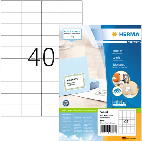Etiket HERMA 4461 52.5x29.7mm premium wit 4000 stuks