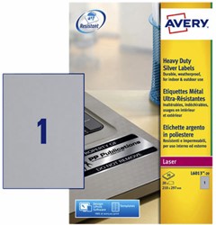 Etiket Avery L6013-20 210x297mm zilver 20 stuks