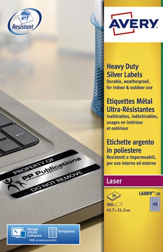 Etiket Avery L6009-20 45.7x21.2mm zilver 960 etiketten-2