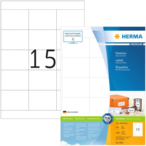 Etiket HERMA 4618 70x50,8mm premium wit 3000 stuks