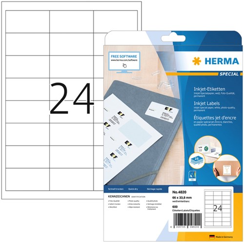 Etiket HERMA 4820 66x33.8mm wit 600 stuks