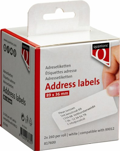 Labeletiket Quantore 99012 36x89mm adres wit 2 rollen
