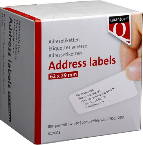 Labeletiket Quantore DK-11209 29x62mm adres wit 800 stuks