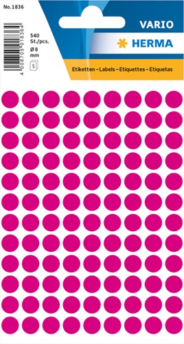 Etiket HERMA 1836 rond 8mm roze 540 stuks
