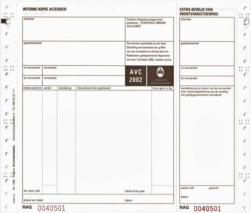 Vrachtbrief IEZZY BVA 1562 240x200mm 4voud 100stuks