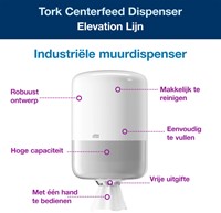 Poetspapierdispenser Tork M2 Elevation wit 559000-2