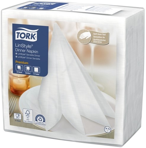 Dinerservet Tork Linstyle Premium 1/4 vouw 1-laags 390x390mm 50 vel wit 478722