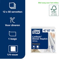 Dinerservet Tork Linstyle Premium 1/4 vouw 1-laags 390x390mm 50 vel wit 478711-2