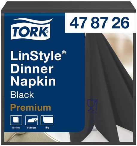 Dinerservet Tork Linstyle Premium 1/4 vouw 1-laags 390x390mm 50 vel zwart 478726