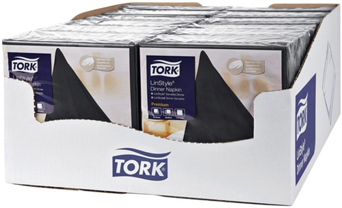 Dinerservet Tork Linstyle Premium 1/4 vouw 1-laags 390x390mm 50 vel zwart 478726-3