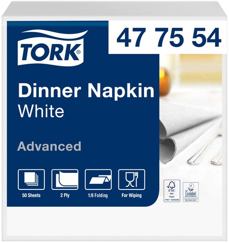 Dinerservet Tork Advanced 1/8 vouw 2-laags 395x390mm 150 vel wit 477554