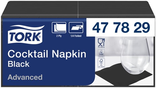 Cocktailservet Tork Advanced 1/4 vouw 2-laags 238x238mm 200 vel zwart 477829