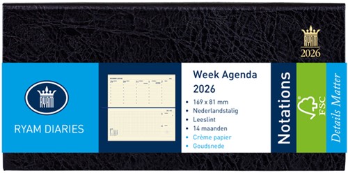 Agenda 2026 Ryam Notations Mundior 7dagen/2pagina's landscape zwart