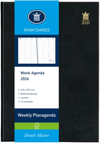 Agenda 2027 Ryam Weekly Mundior 7dagen/2pagina's zwart