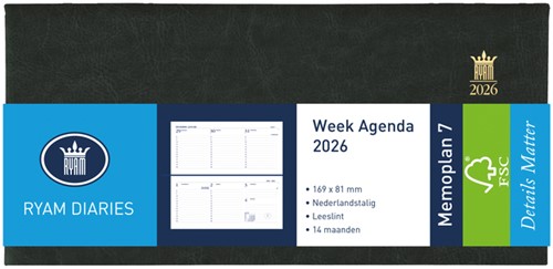 Agenda 2027 Ryam Memoplan 7 Mundior Suprema 7dagen/2pagina's landscape zwart