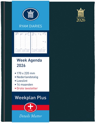 Agenda 2026 Ryam Weekplan Plus Mercury groot letter 7dagen/2pagina's zwart