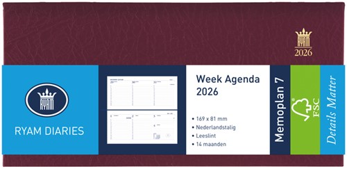 Agenda 2027 Ryam Memoplan 7 Suprema 7dagen/2pagina's landscape bordeaux