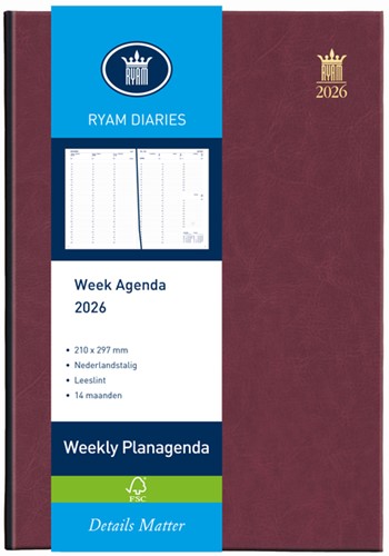 Agenda 2027 Ryam Weekly Mundior 7dagen/2pagina's bordeaux
