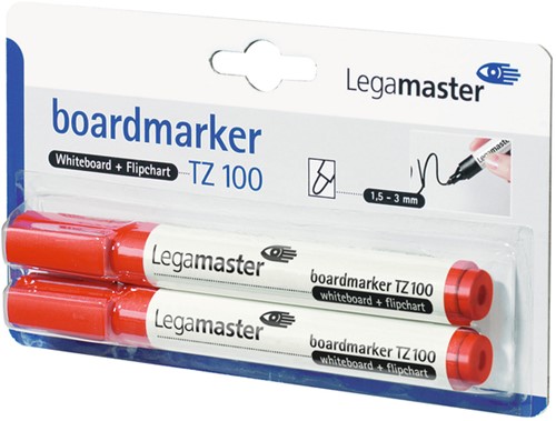 Whiteboardmarker Legamaster TZ 100 rond 1.5-3mm rood blister à 2 stuks