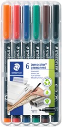 Viltstift Staedtler Lumocolor 318 permanent F set à 6 stuks assorti
