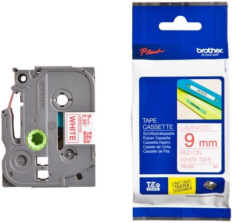 Labeltape Brother P-touch TZe-222 standaard 9mm rood op wit-3