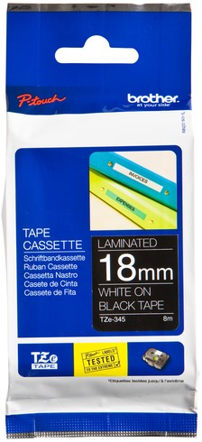 Labeltape Brother P-touch TZe-345 standaard 18mm wit op zwart