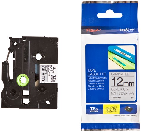 Labeltape Brother P-touch TZe-M931 metallic 12mm zwart op zilver-3