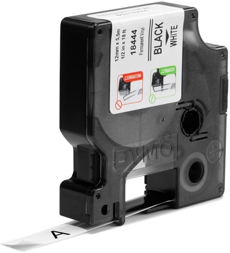 Labeltape Dymo Rhino industrieel vinyl 12mm zwart op wit-2