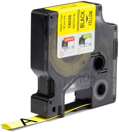 Labeltape Dymo Rhino industrieel krimpkous 12mm zwart op geel-2