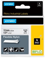 Labeltape Dymo Rhino industrieel nylon 12mm zwart op wit