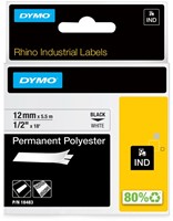 Labeltape Dymo Rhino industrieel polyester 12mm zwart op wit
