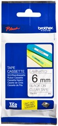 Labeltape Brother P-touch TZe-111 standaard 6mm zwart op transparant