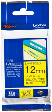 Labeltape Brother P-touch TZe-631 standaard 12mm zwart op geel