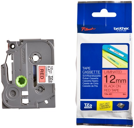 Labeltape Brother P-touch TZe-431 standaard 12mm zwart op rood-3