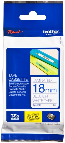 Labeltape Brother P-touch TZe-243 standaard 18mm blauw op wit