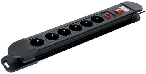 Stekkerdoos Perel 6-voudig beveiligd 1.5m zwart FR/BE