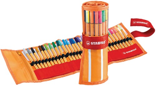 Fineliner STABILO point 88/30 rollerset oranje/rood fijn assorti 30st