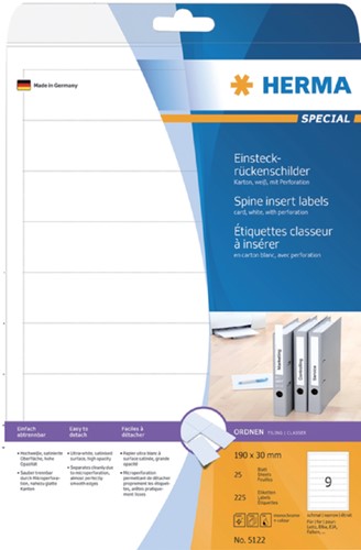 Rug-insteekkaart HERMA 5122 smal 30x190mm wit 25 vel